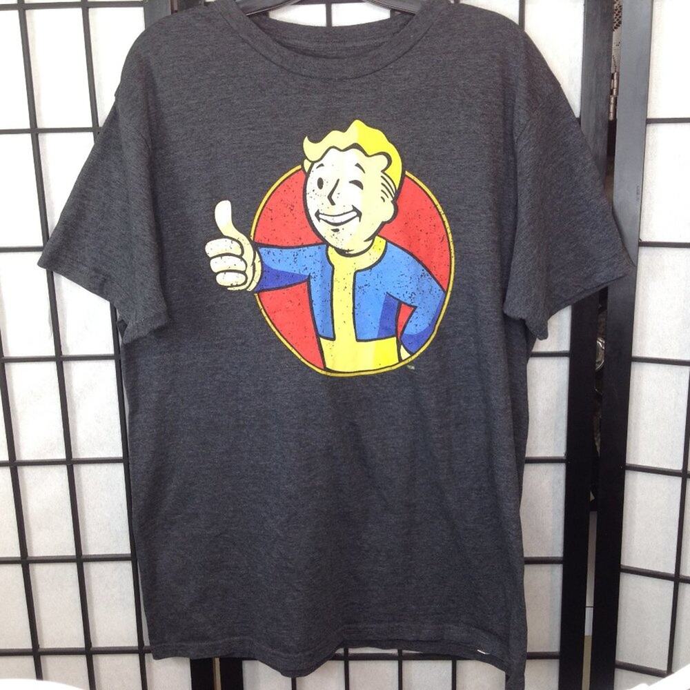 Bethesda Fallout Dark Gray Distressed Short Sleeve Point & WInk T-Shirt Large